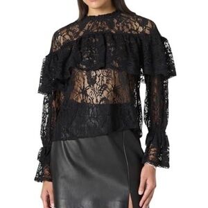 The Drop Womens Miriam Feminine Ruffle Yoke Shine Blouse NWT